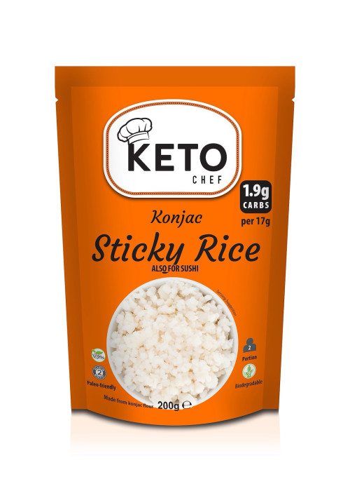 Makaron konjac w kształcie ryżu (sticky rice) do sushi bezglutenowy 200 g - KETO CHEF