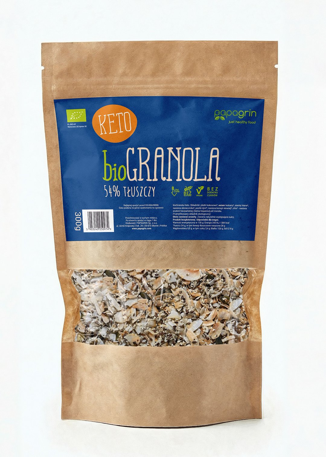 Granola keto bez dodatku cukrów BIO 300 g - PAPAGRIN