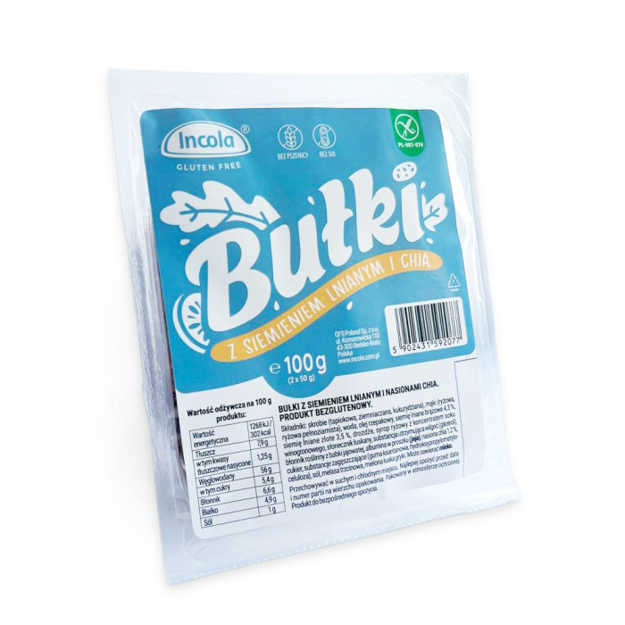 Bułki z siemieniem lnianym i chia bezglutenowe (2 x 50 g) 100 g - INCOLA