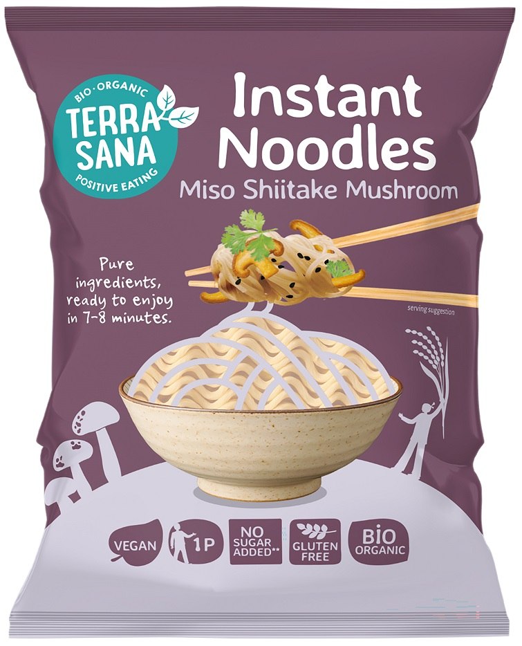 Zupa błyskawiczna z makaronem, miso i grzybami shiitake bezglutenowa BIO 90 g - TERRASANA