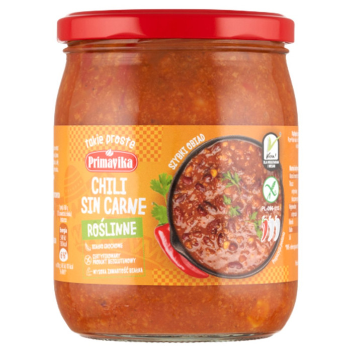 Sos wegański chili sin carne bezglutenowy 470 g - PRIMAVIKA