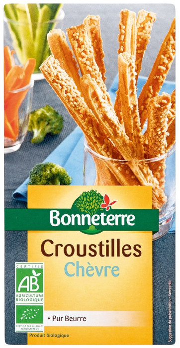 Paluszki z ciasta francuskiego z masłem i serem kozim BIO 100 g - BONNETERRE