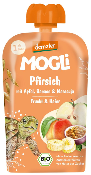 Mus jabłko - brzoskwinia - banan - marakuja - owies bez dodatku cukrów od 1 roku demeter BIO 100 g - MOGLI