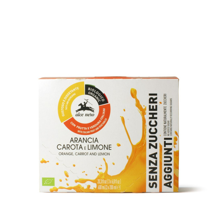 Napój jabłko - pomarańcza - marchew - cytryna bez dodatku cukrów BIO 200 ml - ALCE NERO