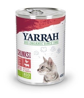 (dla kota dorosłego) kawałki kurczaka i wołowiny z pomidorem i pokrzywą BIO 405 g - YARRAH
