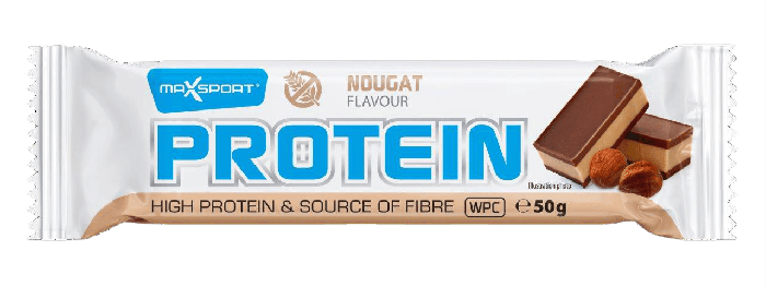 Baton proteinowy o smaku nugatowym w czekoladzie mlecznej bezglutenowy 50 g - MAXSPORT