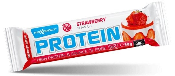 Baton proteinowy o smaku truskawkowym w polewie białej bezglutenowy 50 g - MAXSPORT