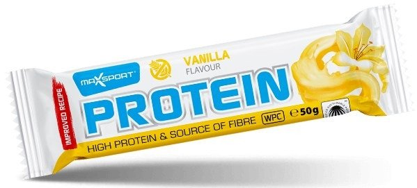 Baton proteinowy o smaku waniliowym w polewie białej bezglutenowy 50 g - MAXSPORT
