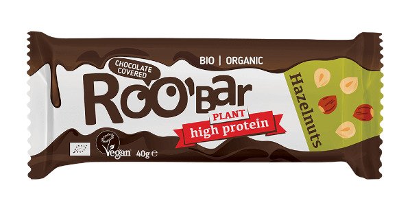 Baton proteinowy z orzechami laskowymi w polewie z gorzkiej czekolady bezglutenowy BIO 40 g - ROOBAR