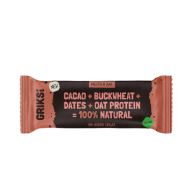 Baton proteinowy ze skiełkowaną gryką i kakao raw bez dodatku cukru bezglutenowy BIO 35 g - GRIKSI