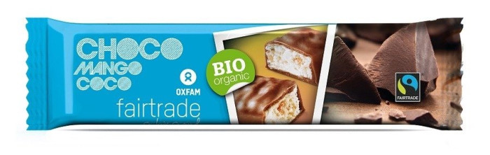 Baton z nadzieniem kokos - mango w polewie z czekolady mlecznej fair trade BIO 33 g - OXFAM