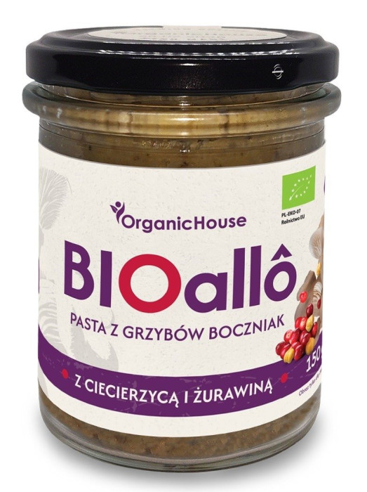 Bioallo - pasta z grzybów boczniak z ciecierzycą i żurawiną BIO 180 g - ORGANICHOUSE