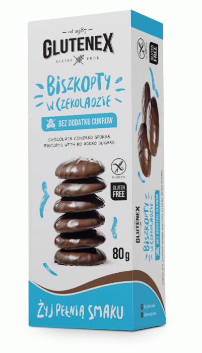Biszkopty w czekoladzie bez dodatku cukrów bezglutenowe 80 g - GLUTENEX