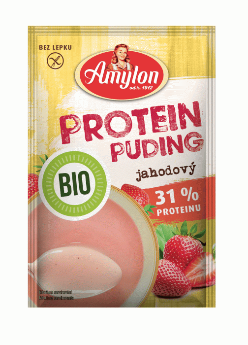 Budyń proteinowy truskawkowy bez dodatku cukru bezglutenowy BIO 45 g - AMYLON