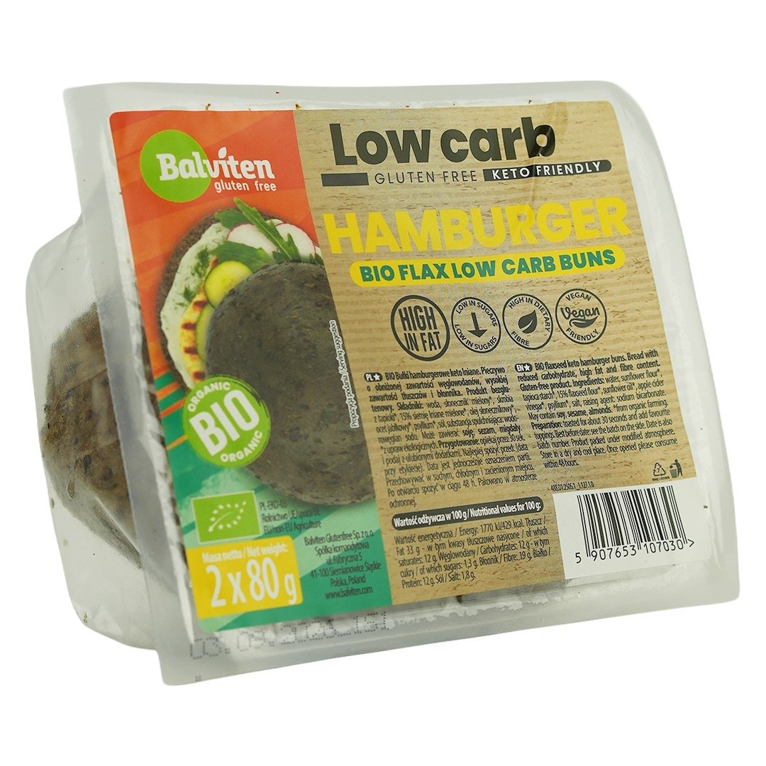 Bułki hamburgerowe lniane keto bezglutenowe BIO (2 szt.) 160 g - BALVITEN