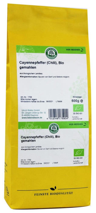Chili (pieprz cayenne) BIO 500 g - HORECA (LEBENSBAUM)