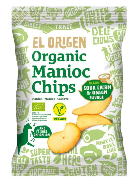 Chipsy z manioku o smaku śmietankowo - cebulowym wegańskie bezglutenowe BIO 60 g - EL ORIGEN