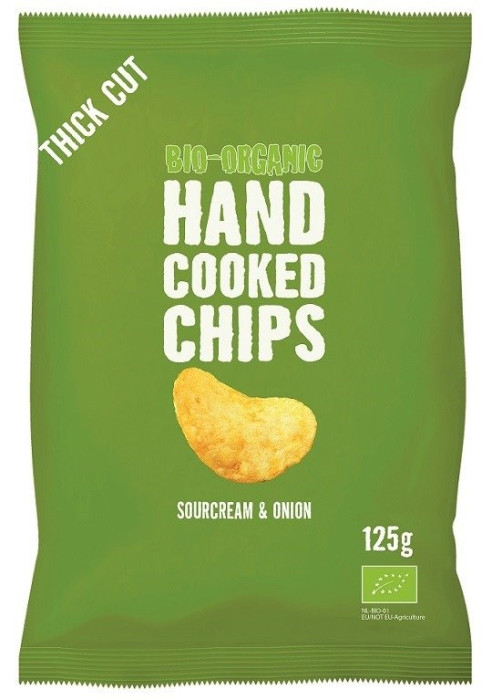 Chipsy ziemniaczane cienko krojone o smaku śmietankowo - cebulowym BIO 125 g - TRAFO