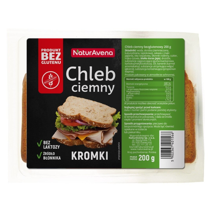 Chleb ciemny krojony bezglutenowy 200 g - NATURAVENA