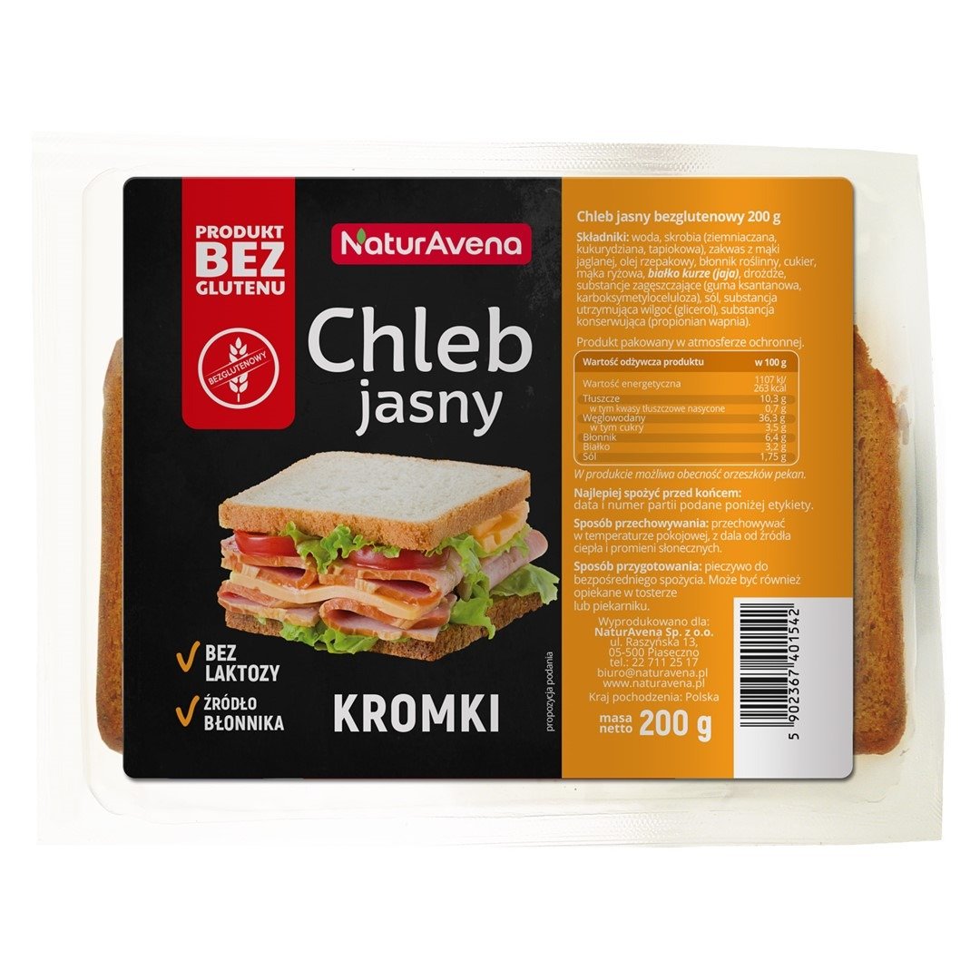 Chleb jasny krojony bezglutenowy 200 g - NATURAVENA