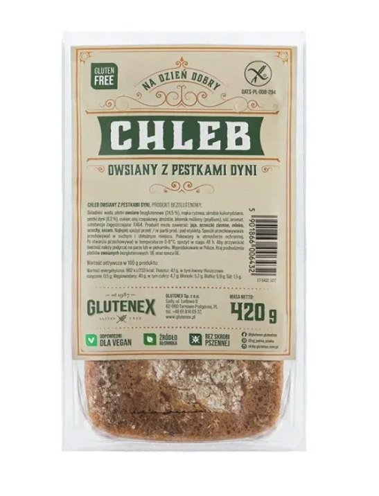Chleb owsiany z pestkami dyni bezglutenowy 420 g - GLUTENEX