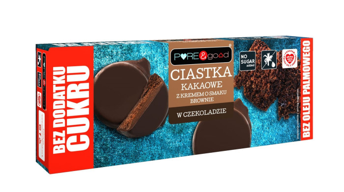 Ciastka kakaowe z kremem o smaku brownie w czekoladzie deserowej bez dodatku cukru 128 g - PURE&GOOD