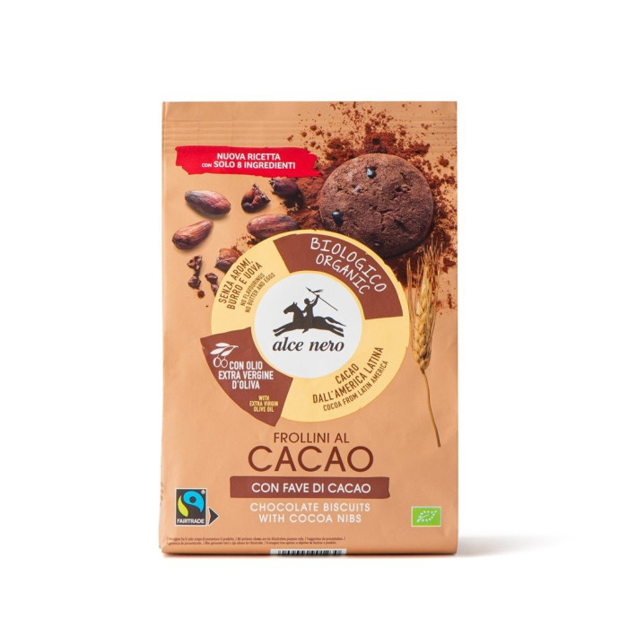Ciastka kakaowe z ziarnami kakao fair trade BIO 250 g - ALCE NERO