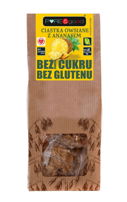 Ciastka owsiane z ananasem bez dodatku cukrów bezglutenowe 150 g - PURE&GOOD