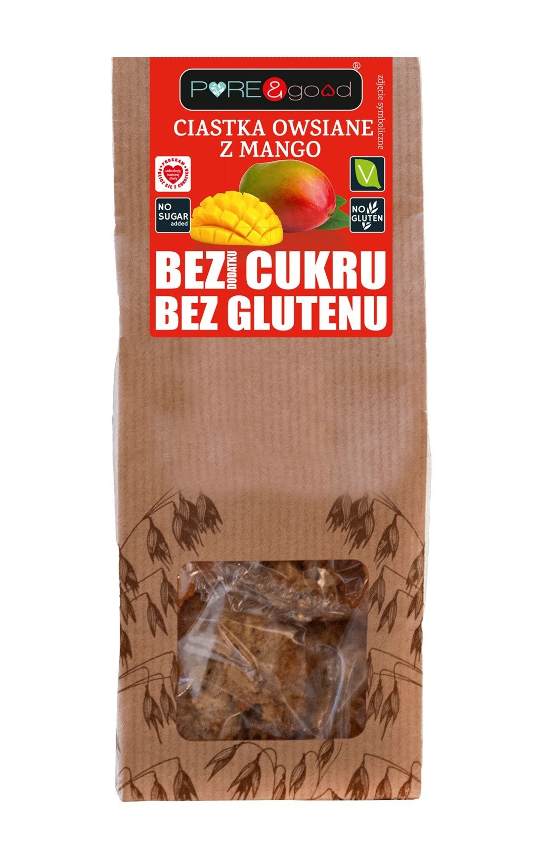 Ciastka owsiane z mango bez dodatku cukrów bezglutenowe 150 g - PURE&GOOD