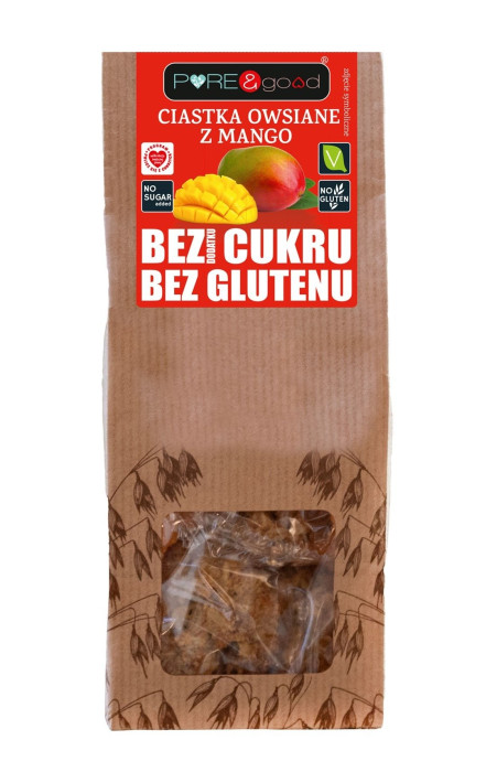 Ciastka owsiane z mango bez dodatku cukrów bezglutenowe 150 g - PURE&GOOD