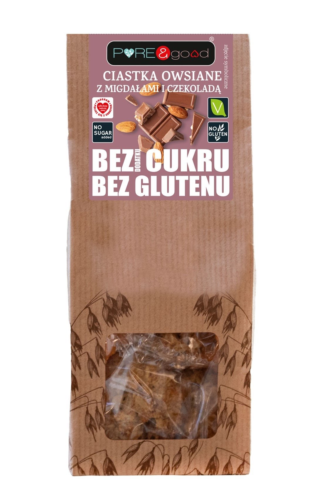 Ciastka owsiane z migdałami i czekoladą bez dodatku cukrów bezglutenowe 150 g - PURE&GOOD