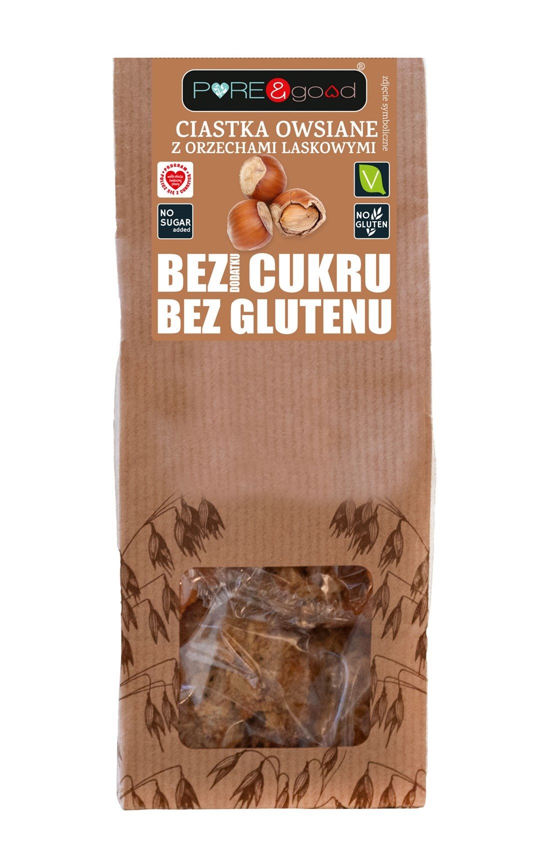 Ciastka owsiane z orzechami laskowymi bez dodatku cukrów bezglutenowe 150 g - PURE&GOOD
