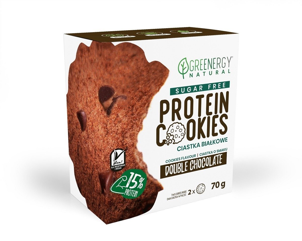 Ciastka proteinowe podwójnie czekoladowe bez cukru (2 x 35 g) 70 g - GREENERGY