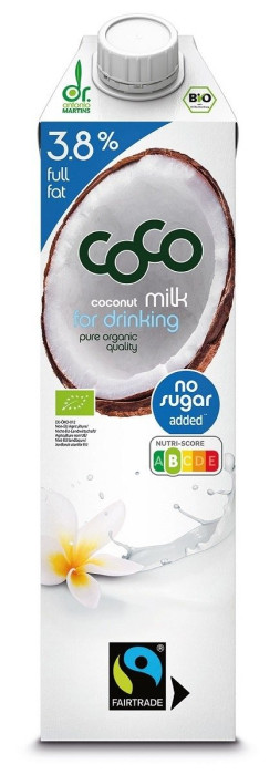 Coconut milk - napój kokosowy do picia 3,8 % tłuszczu bez dodatku cukrów fair trade BIO 1 L - COCO (DR MARTINS)