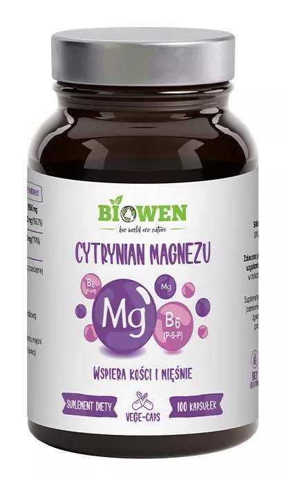 Cytrynian magnezu + witamina b6 bezglutenowy 100 kapsułek - BIOWEN
