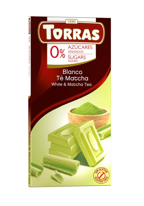 Czekolada biała z herbatą matcha bez dodatku cukrów bezglutenowa 75 g - TORRAS