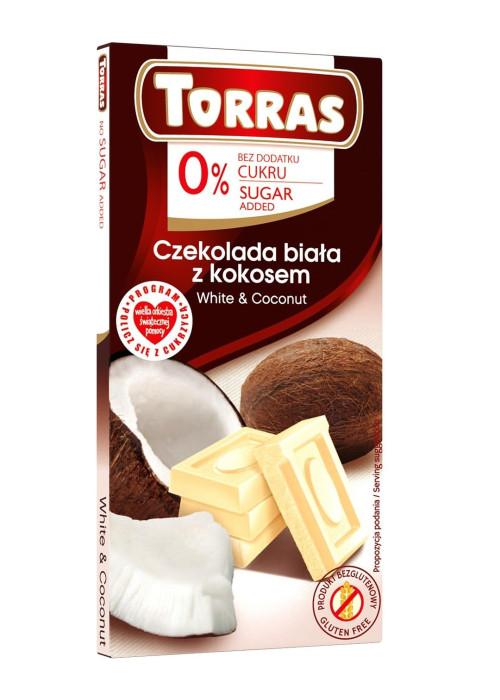 Czekolada biała z kokosem bez dodatku cukru bezglutenowa 75 g - TORRAS