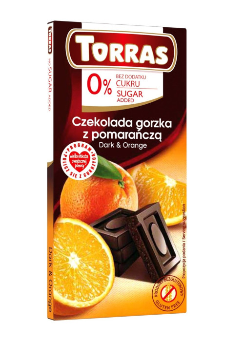 Czekolada gorzka z pomarańczą bez dodatku cukrów bezglutenowa 75 g - TORRAS