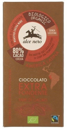 Czekolada gorzka z ziarnami kakaowca fair trade bezglutenowa BIO 100 g - ALCE NERO