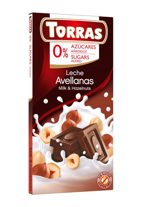 Czekolada mleczna z orzechami bez dodatku cukru bezglutenowa 75 g - TORRAS