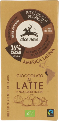 Czekolada mleczna z orzechami laskowymi fair trade BIO 100 g - ALCE NERO