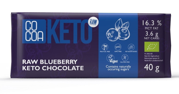 Czekolada z jagodami i olejem mct bez dodatku cukrów bezglutenowa keto BIO 40 g - COCOA
