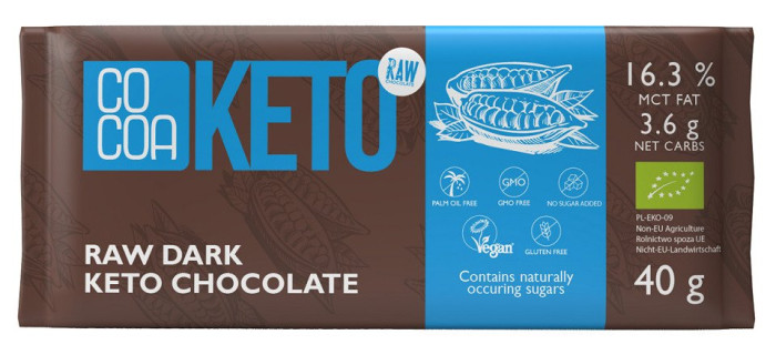 Czekolada z olejem mct bez dodatku cukrów bezglutenowa keto BIO 40 g - COCOA
