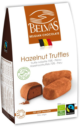 Czekoladki belgijskie trufle z orzechami laskowymi fair trade bezglutenowe BIO 100 g - BELVAS