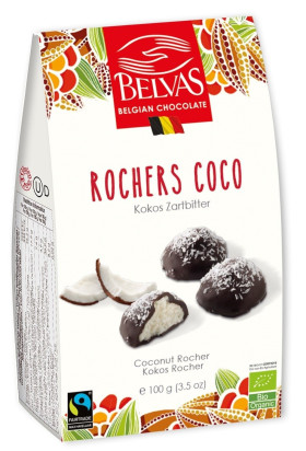 Czekoladki belgijskie z nadzieniem kokosowym fair trade bezglutenowe BIO 100 g - BELVAS