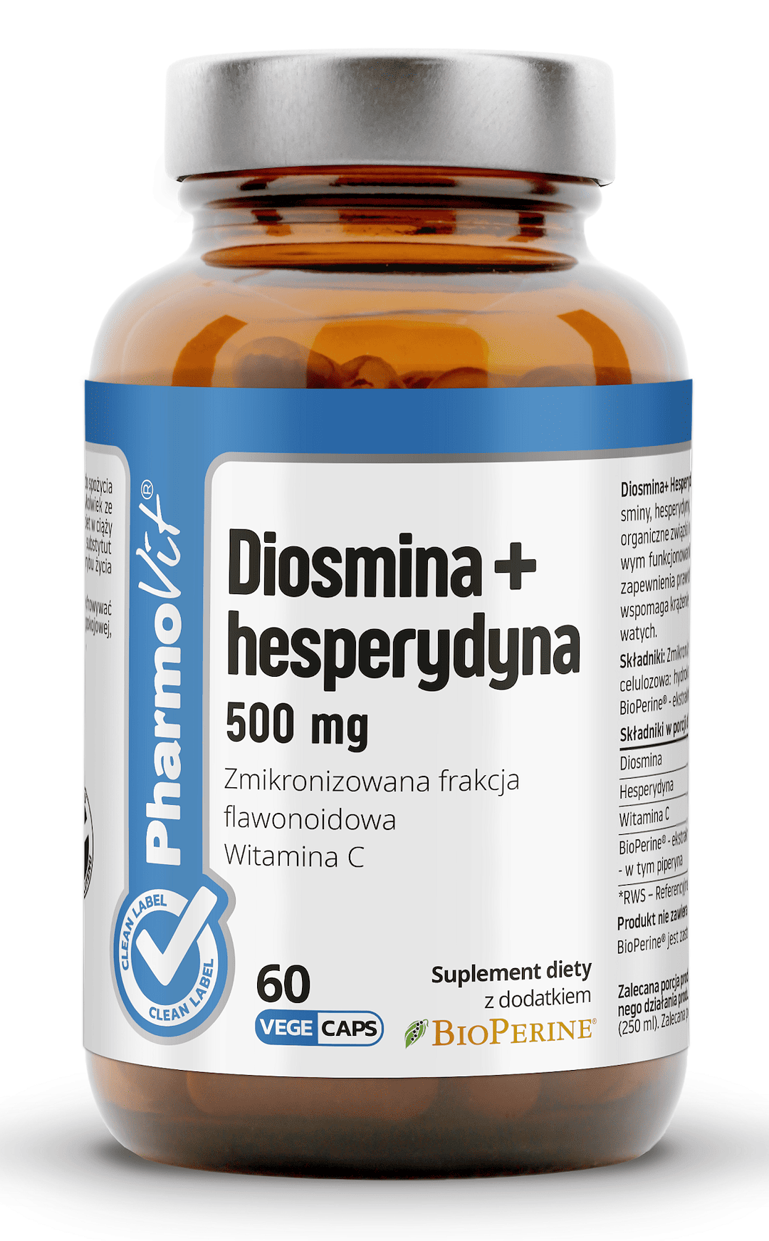 Diosmina + hesperydyna bezglutenowa 60 kapsułek - PHARMOVIT (CLEAN LABEL)