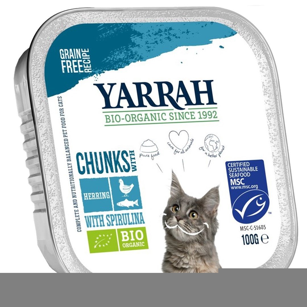 (dla kota) kawałki kurczaka i ryby ze spiruliną BIO 100 g - YARRAH