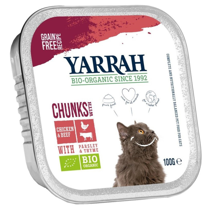 (dla kota) kawałki kurczaka i wołowiny z pietruszką i tymiankiem BIO 100 g - YARRAH