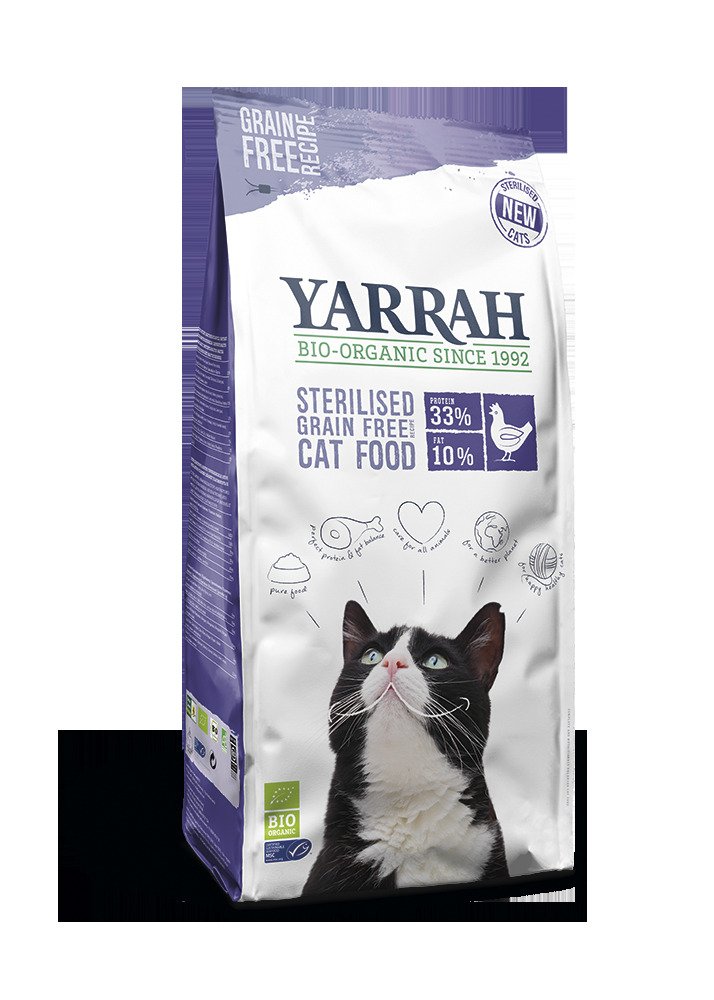 (dla kota wysterylizowanego) karma z kurczakiem i śledziem BIO 700 g - YARRAH