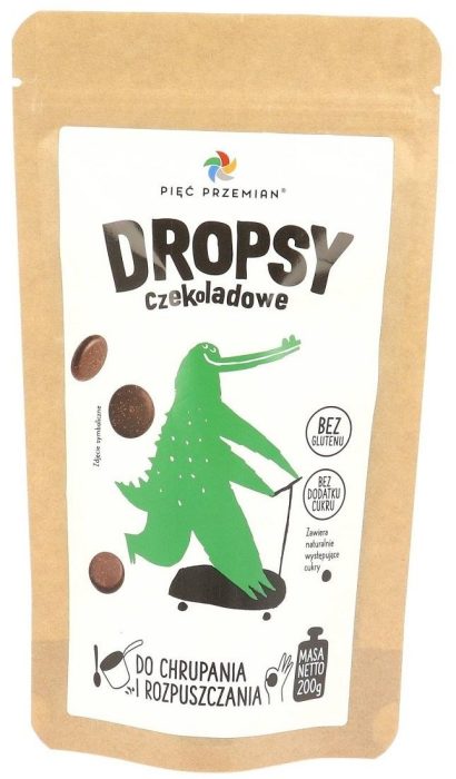 Dropsy czekoladowe bez dodatku cukrów bezglutenowe 200 g - PIĘĆ PRZEMIAN